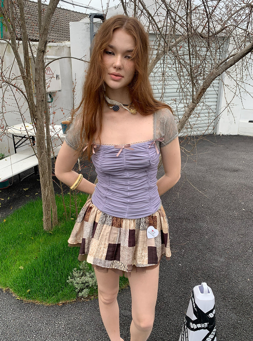Lavender Lace Ruched Top
