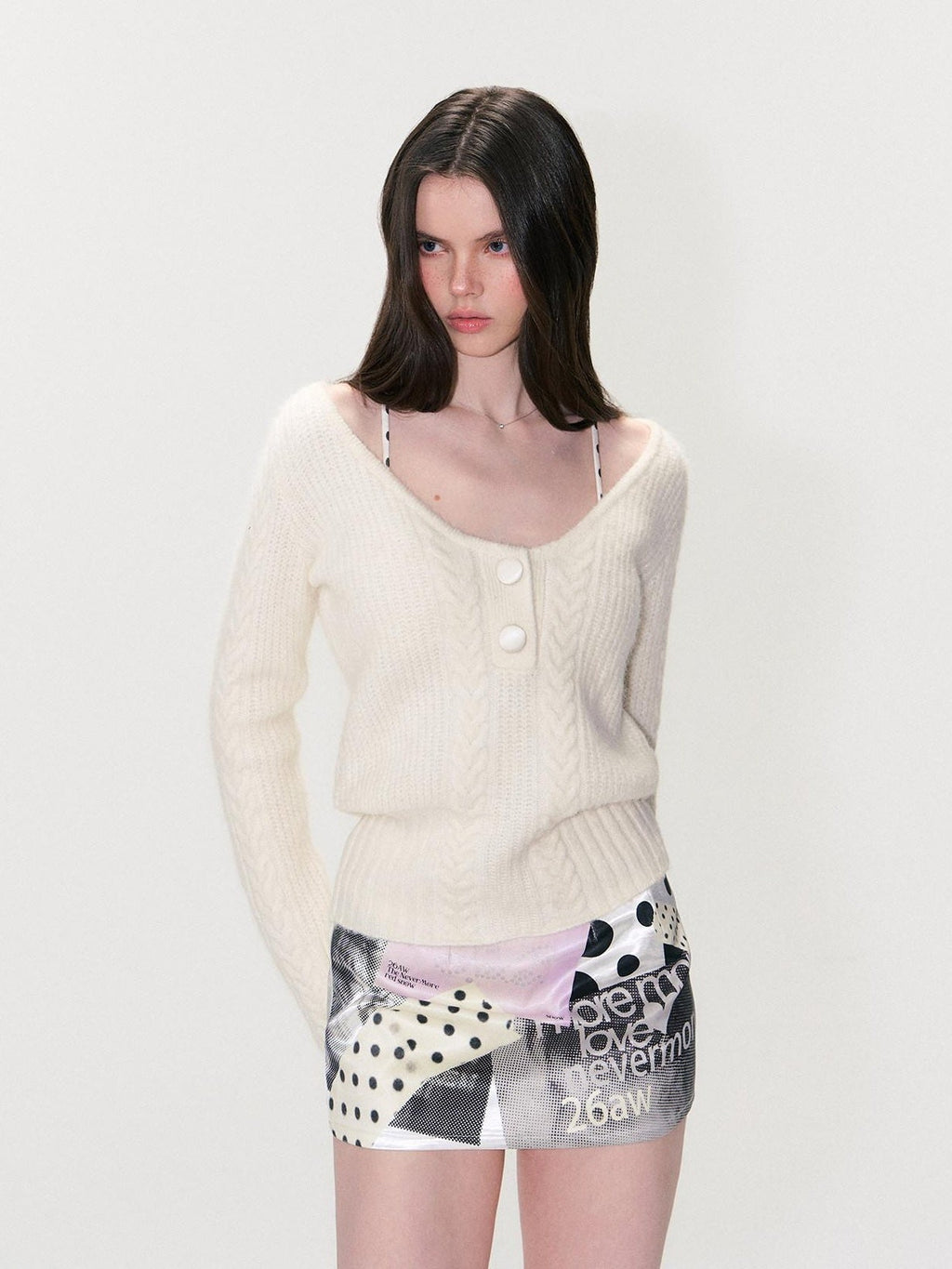Soft Vintage Oversized Button V-neck Pullover Knit Wool Blend Girls Sweaters