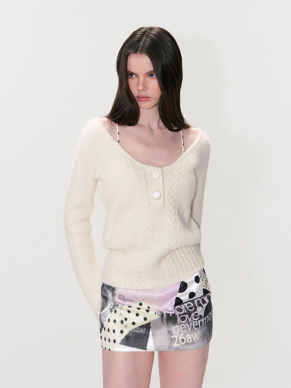 Soft Vintage Oversized Button V-neck Pullover Knit Wool Blend Girls Sweaters