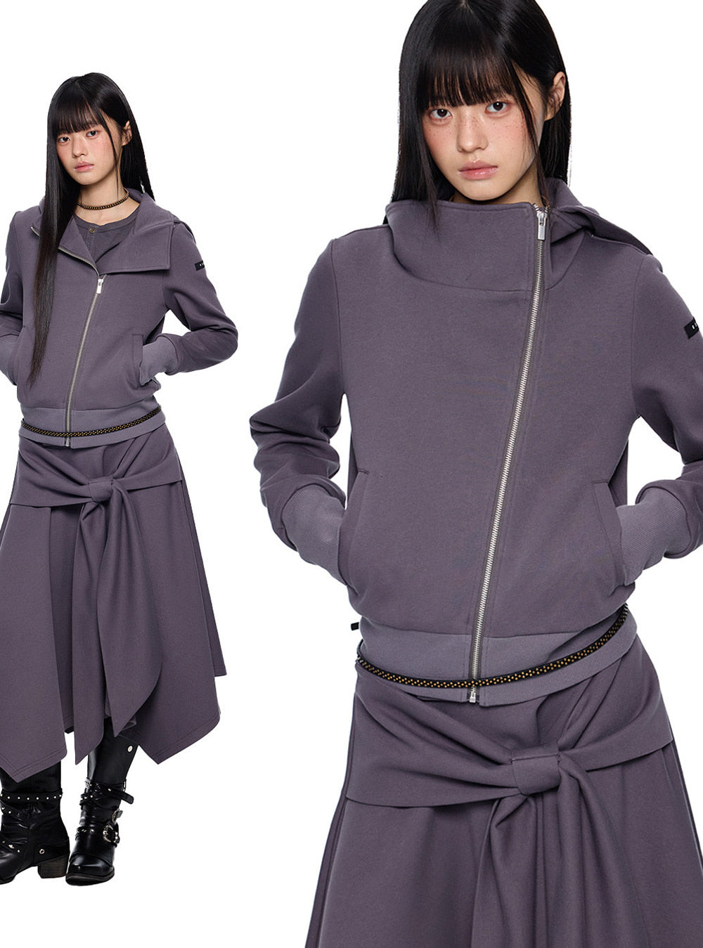 Slant Zip Hood & Wrap Skirt (2color)