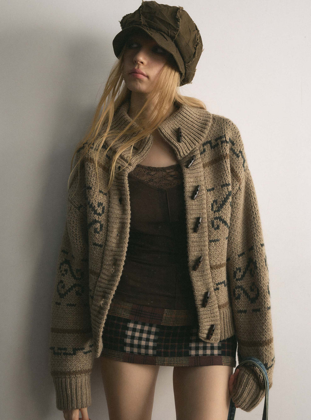 Beige Feral Knit Cardigan