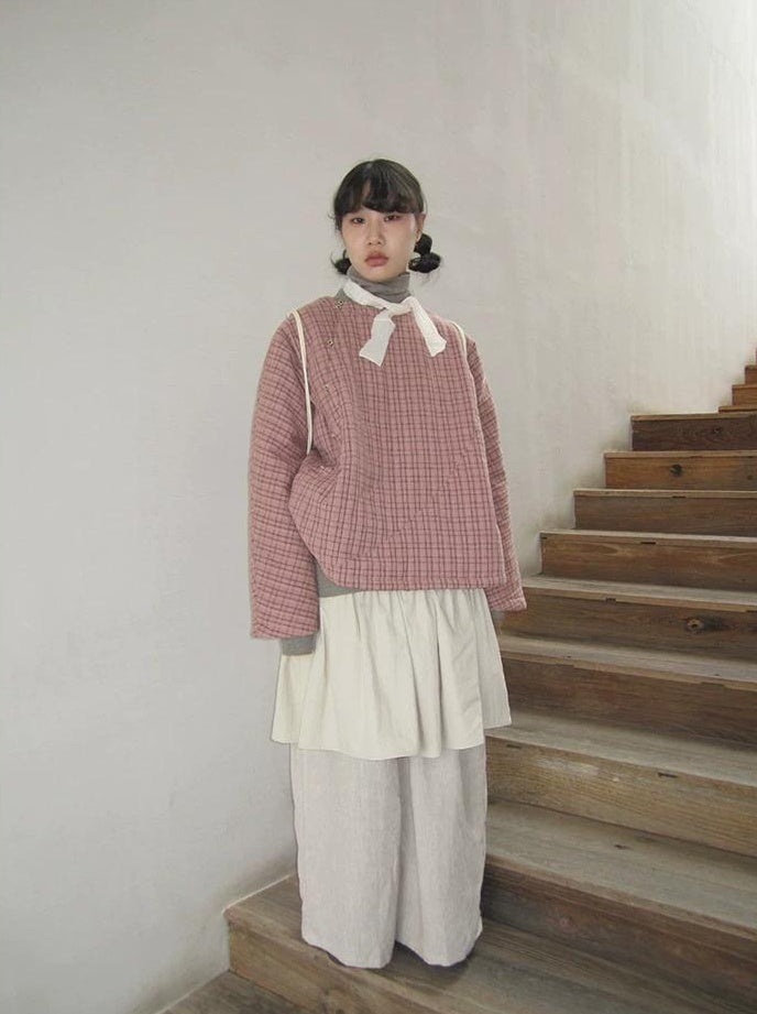 3months | PINK PLAID COTTON JACKET【ID:TN00034】
