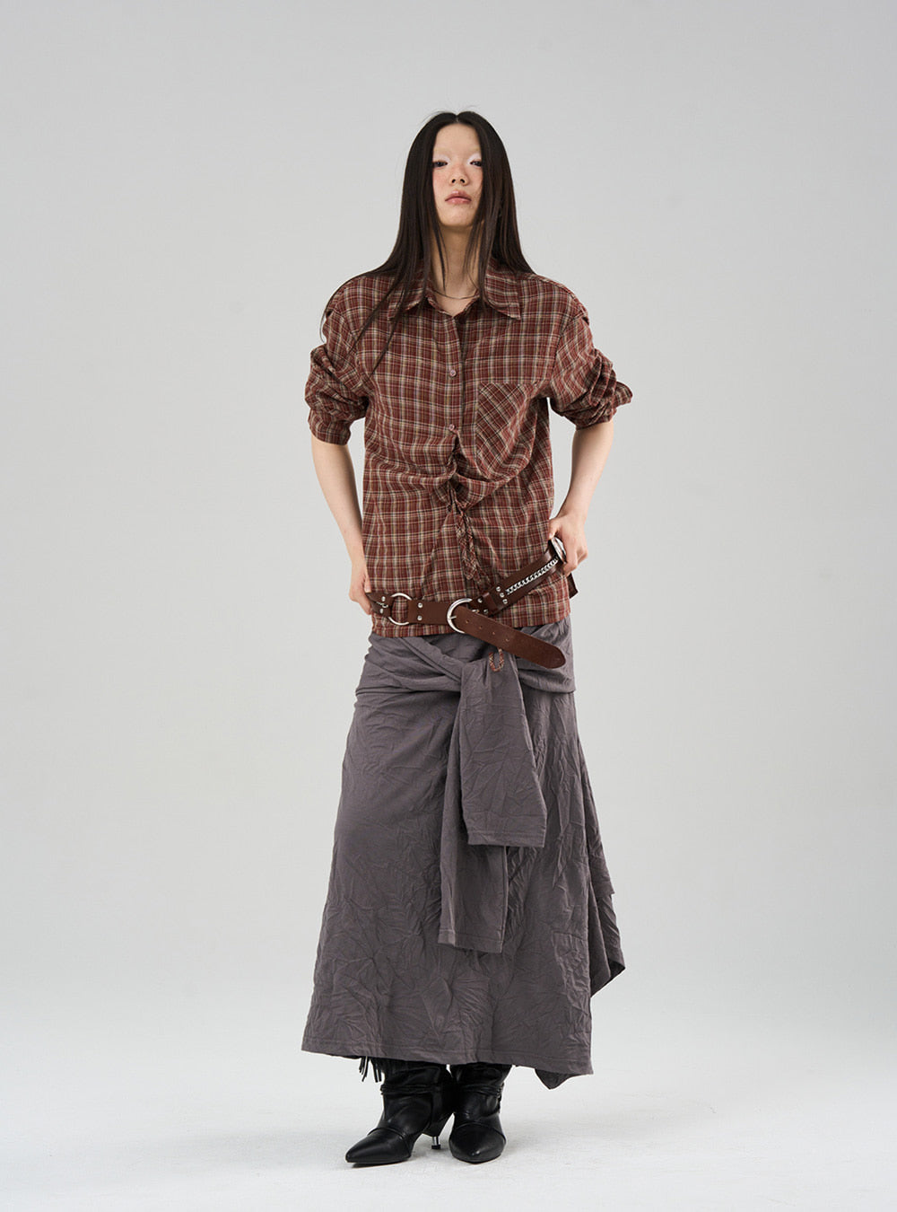 Wrinkled Texture Layered Pleated Skirt