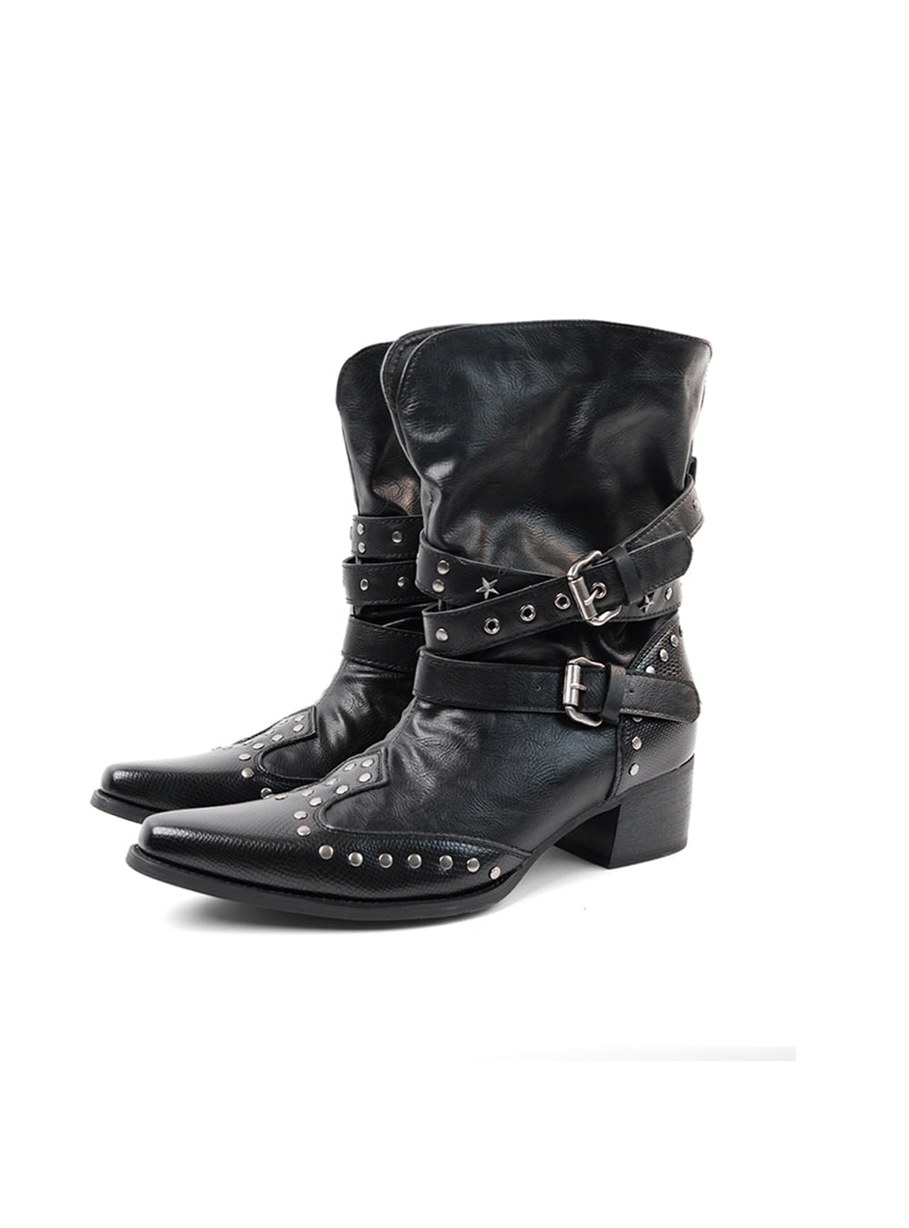 Cowboy Leather Pointed-Toe Heel Boots (2color)