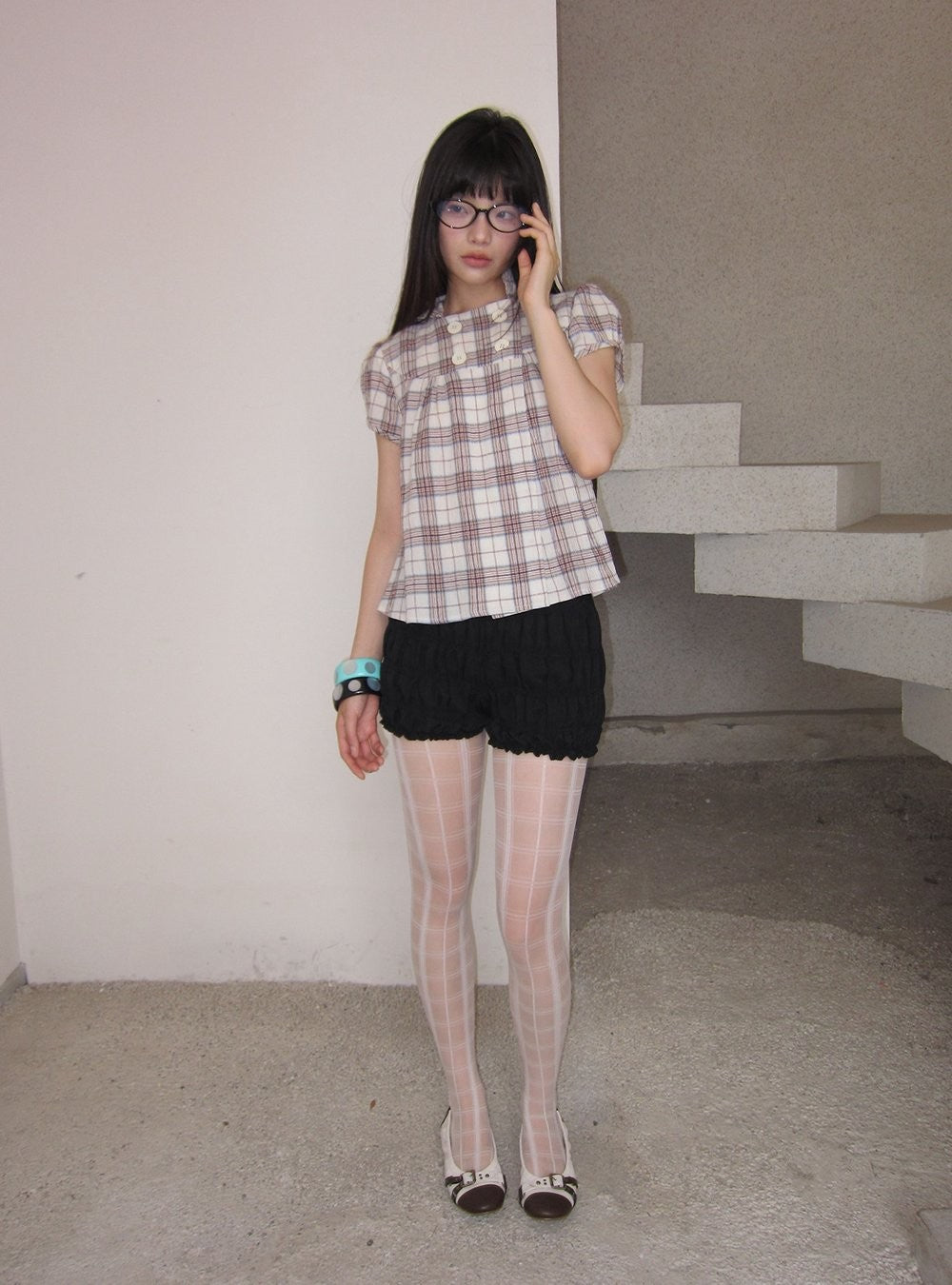 Plaid Double Button Top