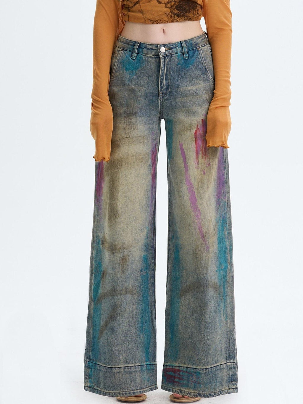 Washed Blue Button Fly Mid Rise Slight Stretch Sexy Straight Leg Jeans