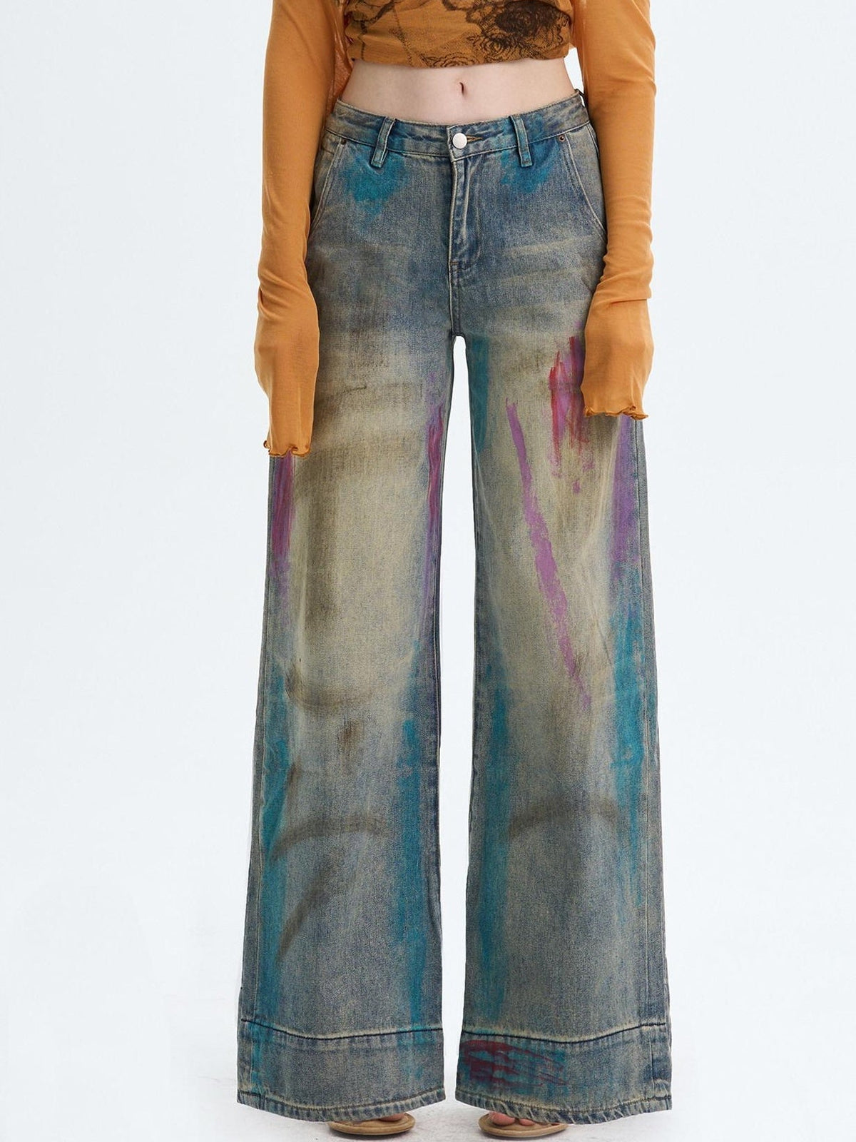Washed Blue Button Fly Mid Rise Slight Stretch Sexy Straight Leg Jeans