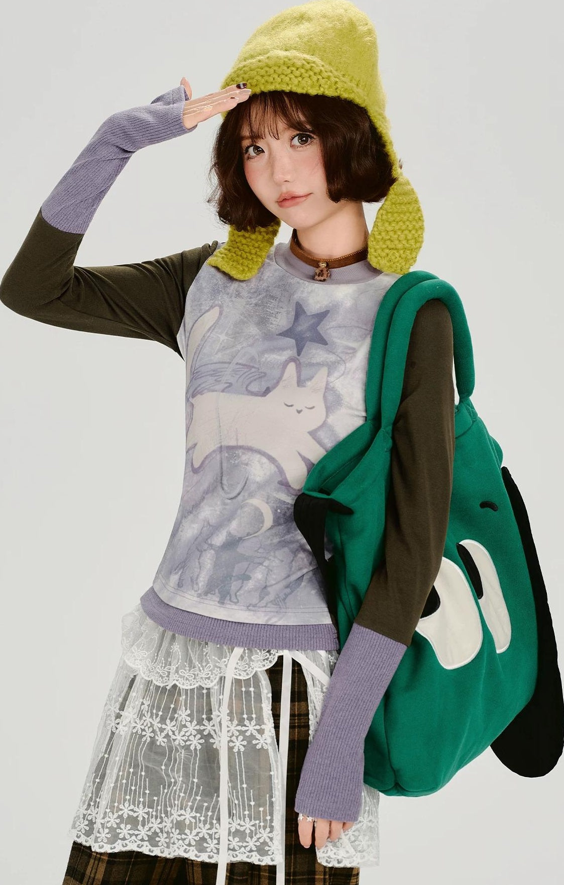 Girlyhalo |  RETRO CARTOON SPLICED LONG SLEEVE T-SHIRT【ID:TN00014】