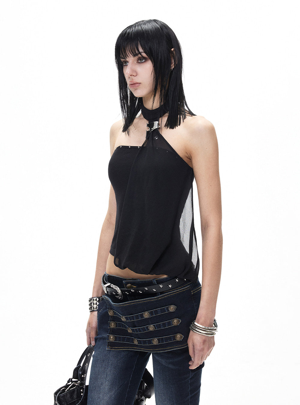 Shadow Rivet Halter Scarf Top