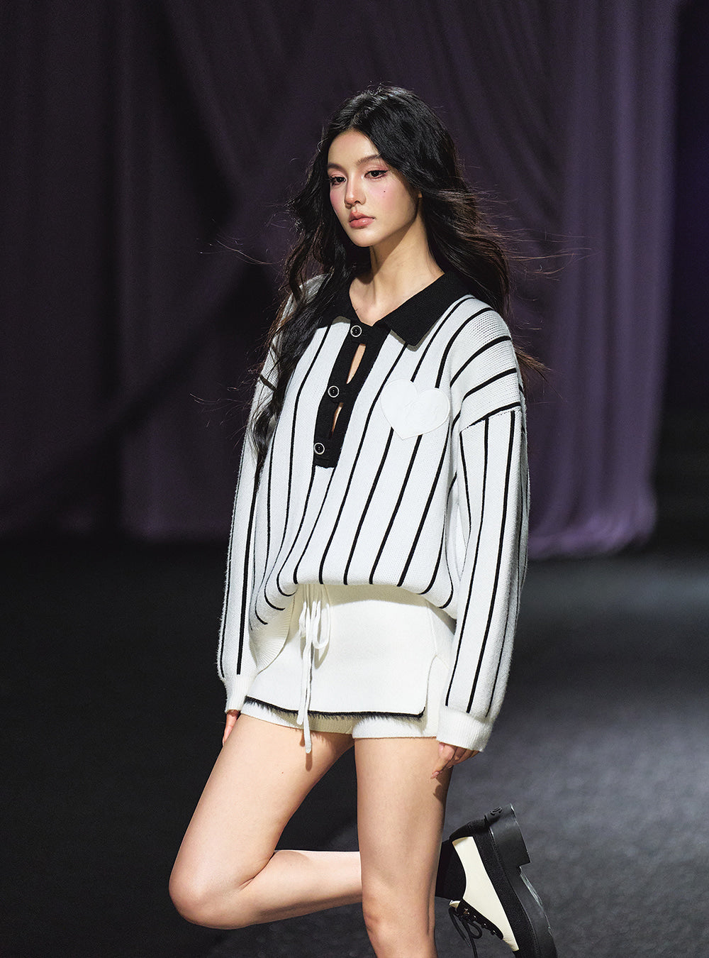 Striped Knit Pullover & Shorts Set Up (2color)