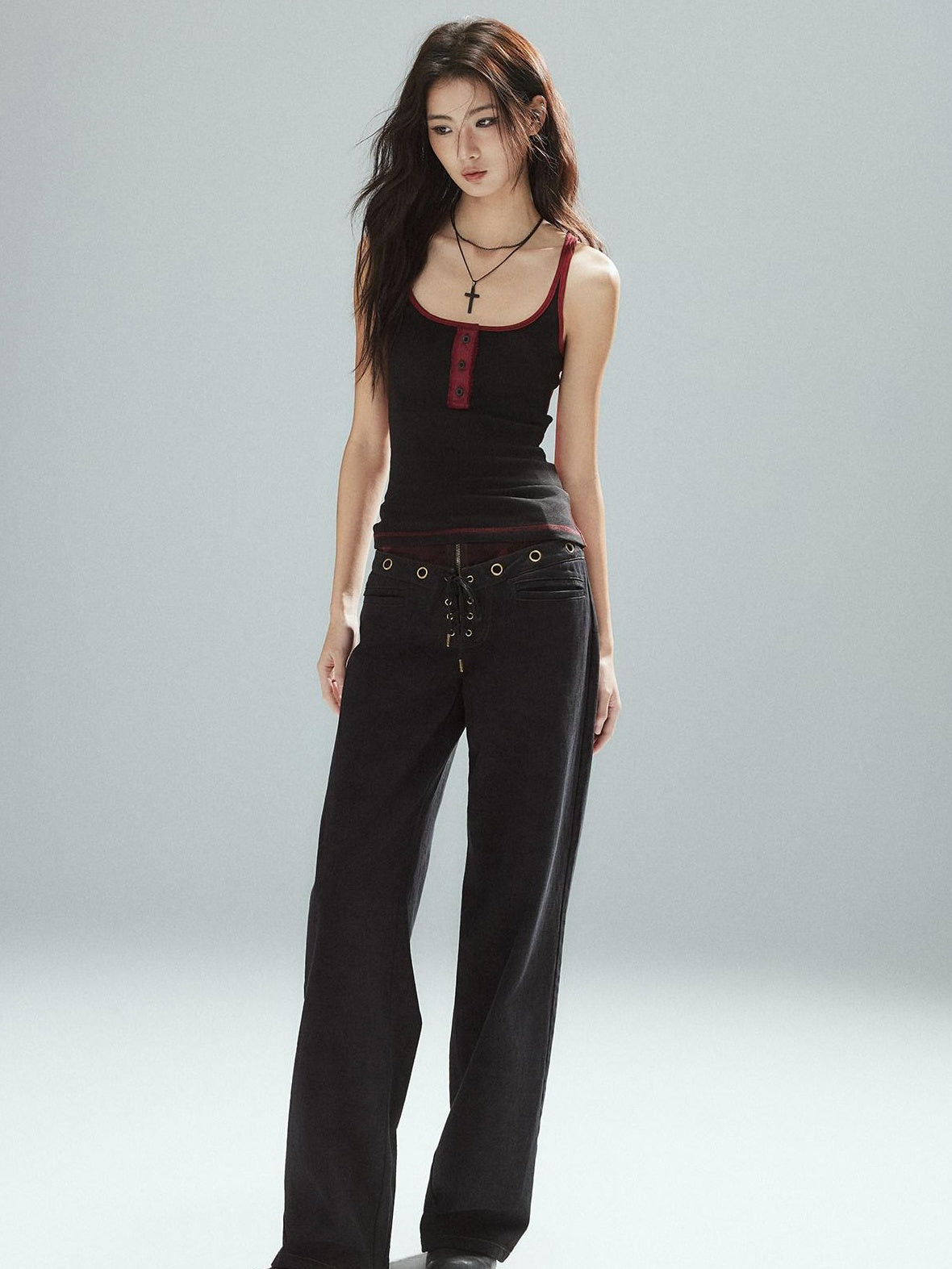 Pure Cotton Patchwork Low Waist Street Zipper Women Colorblock Straight Pants