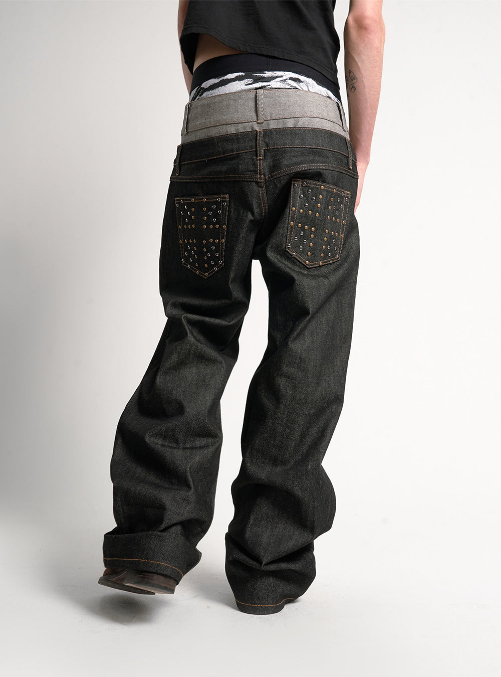 Dual Stud Raw Denim Pants