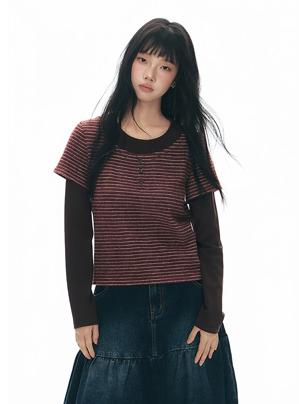 Layered Stripe Long Sleeve Top (2color)