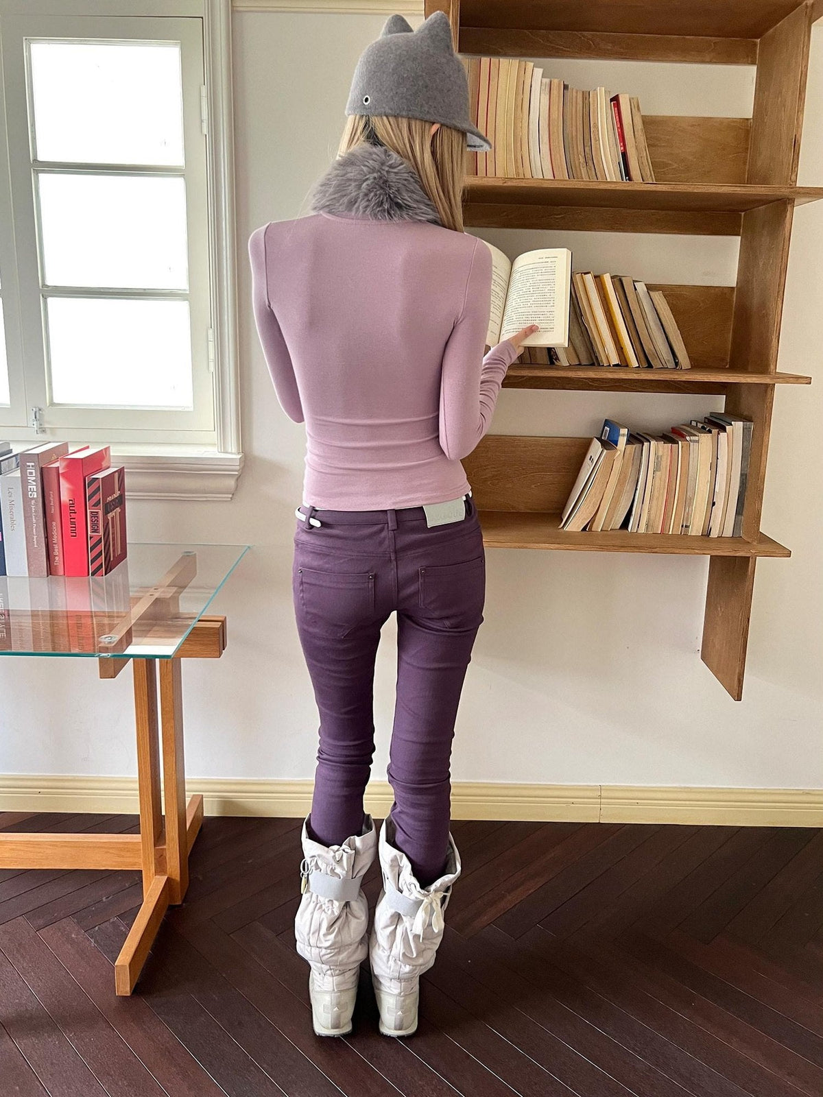 High Stretch Printed Cotton Low Waist Slim Button Fly Straight Pants