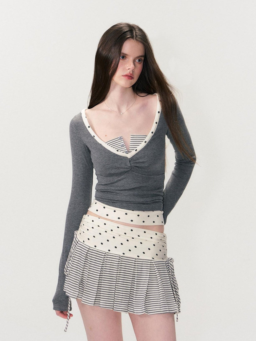 Soft Modal Polka Dot Slim Fit Drop Shoulder Sassy Women Long Sleeve T-Shirts