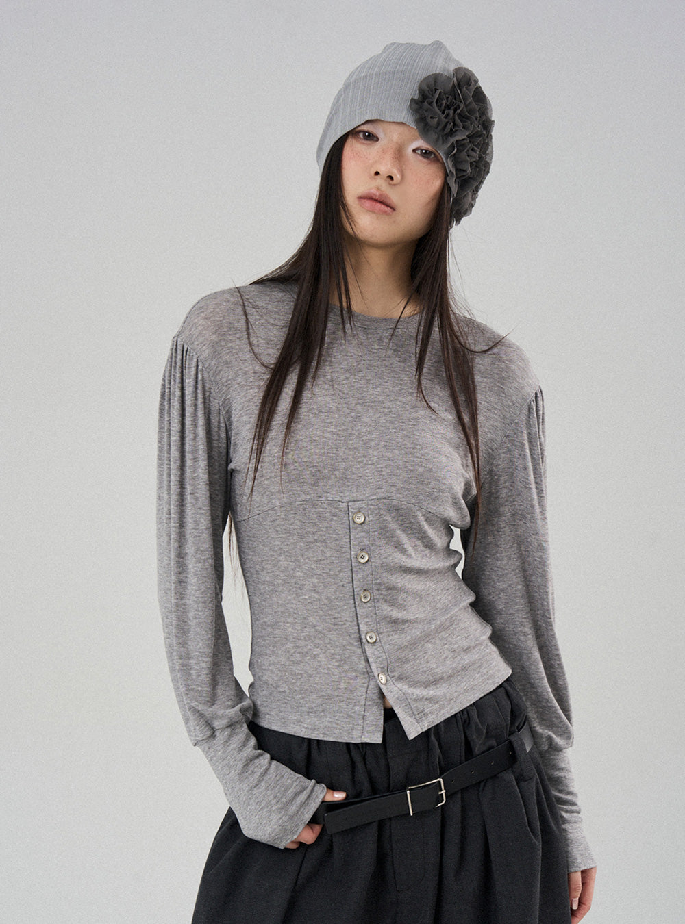 Asymmetric Button Slim Top