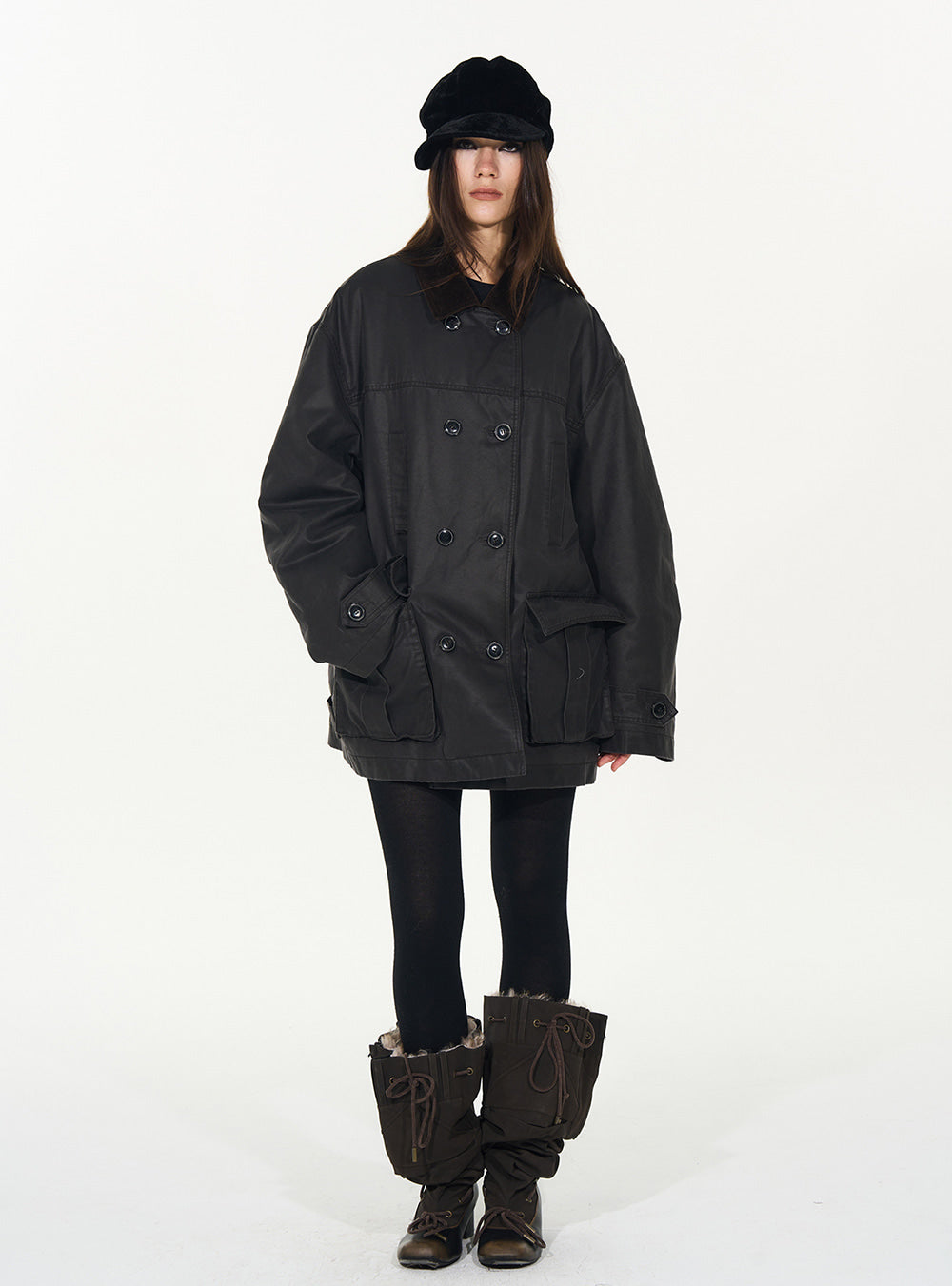 Black Wide Lapel Workwear Jacket