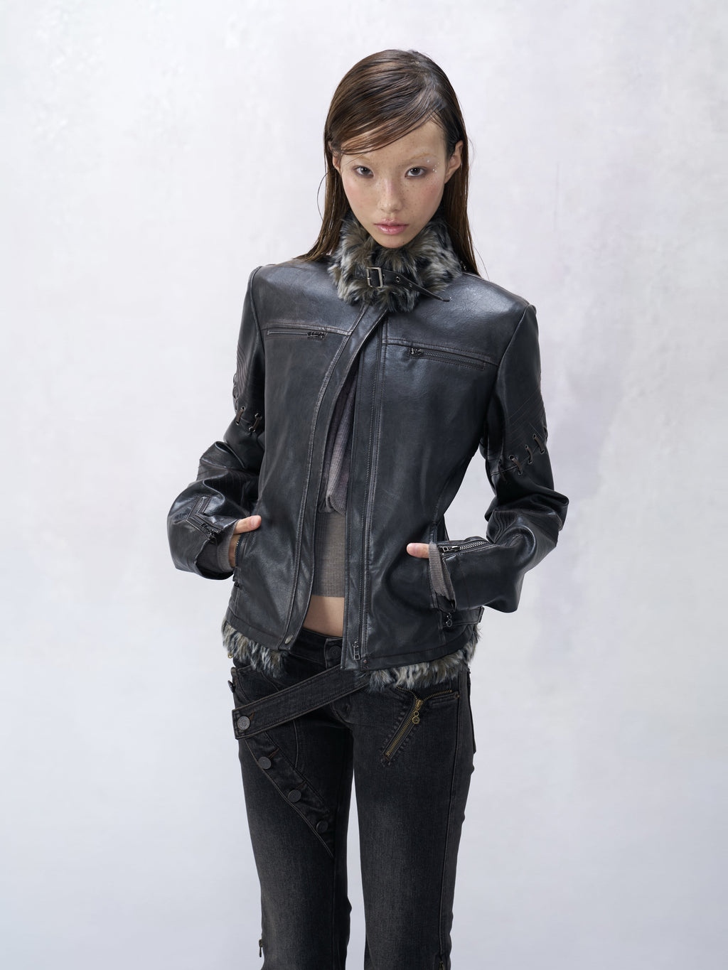 Ashline Fur Collar Leather Jacket