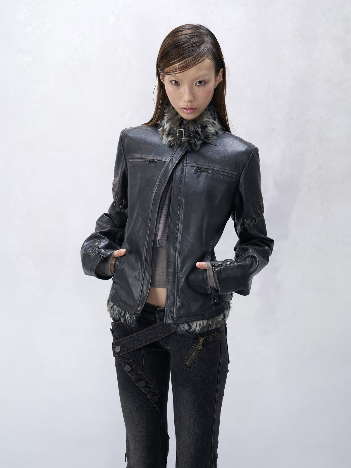Ashline Fur Collar Leather Jacket