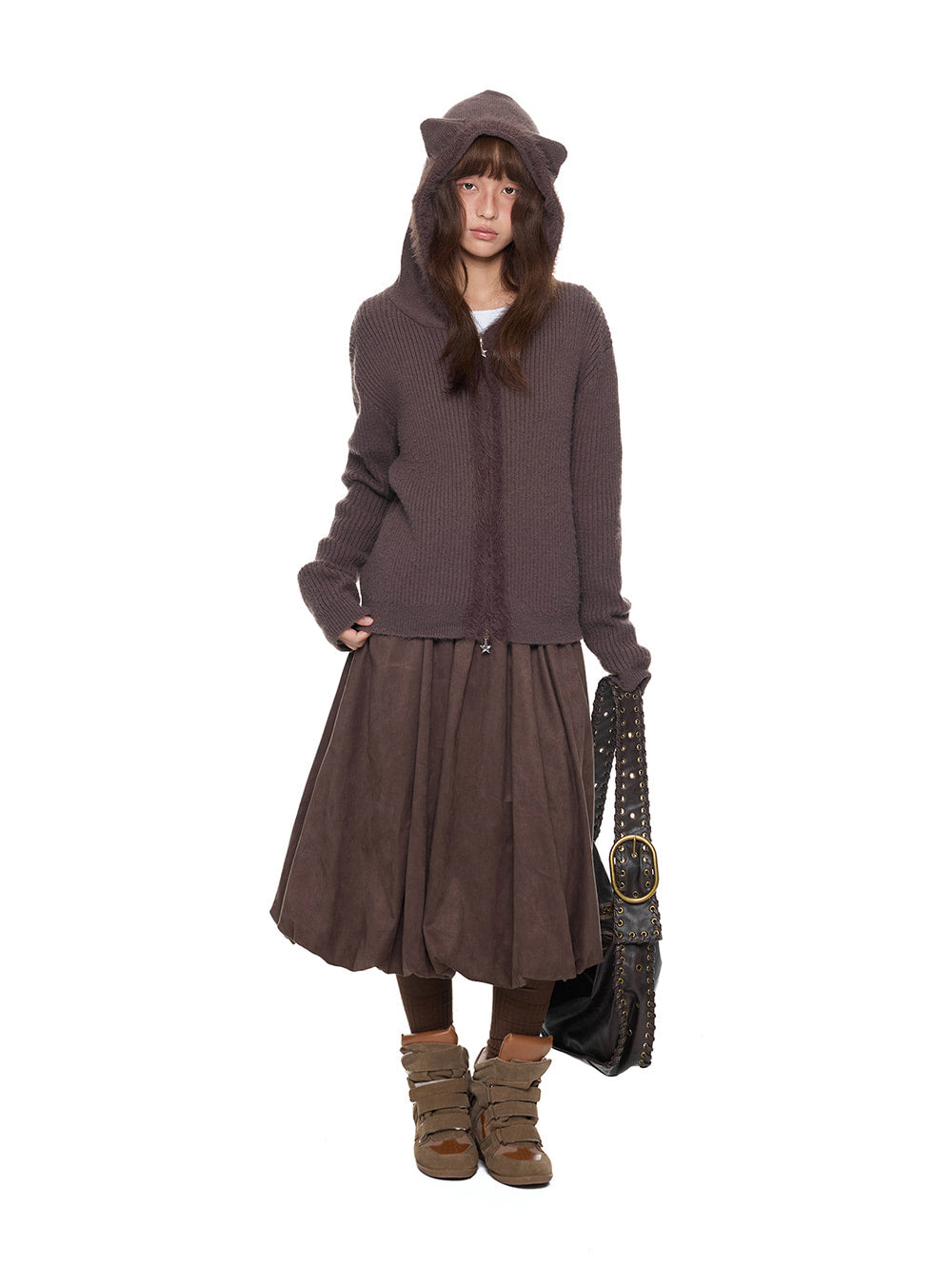 Bear Ear Hooded Knit Cardigan (3color)
