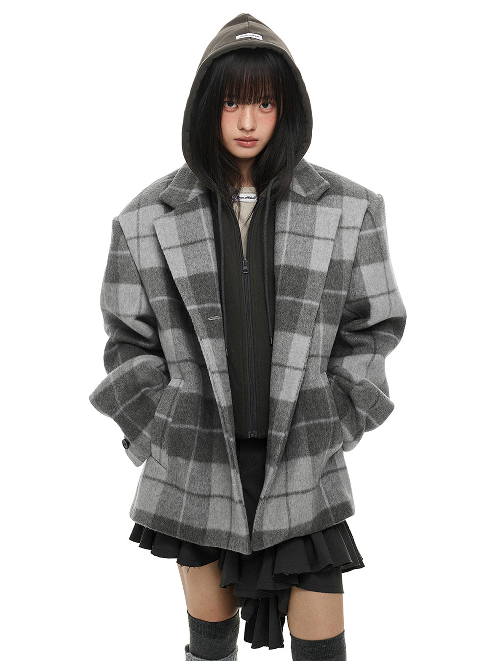 Plaid Detachable Hood Jacket