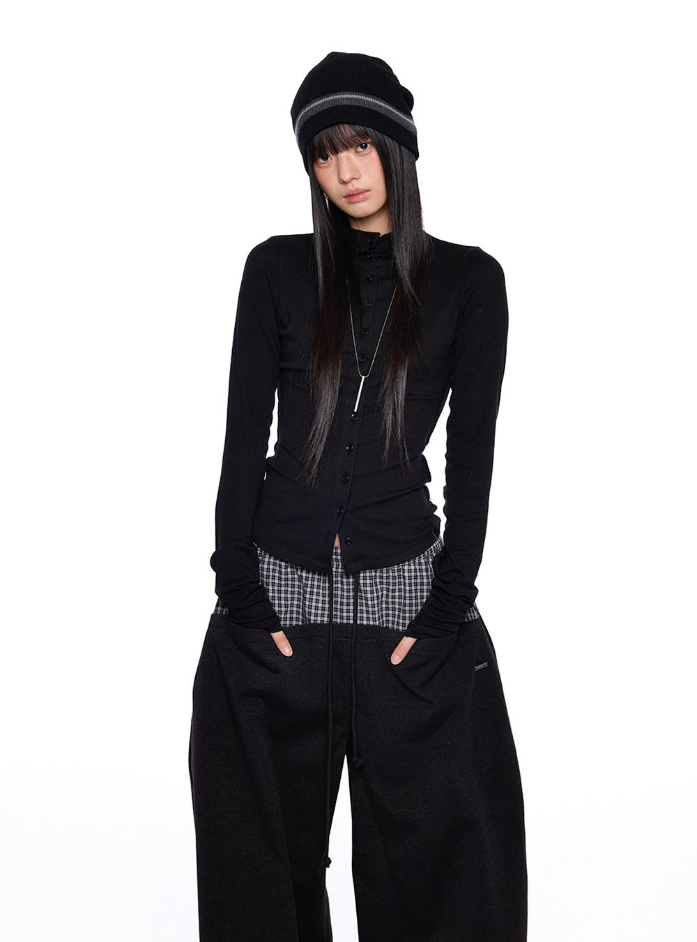 Contour Button Slim Knit Top (4color)