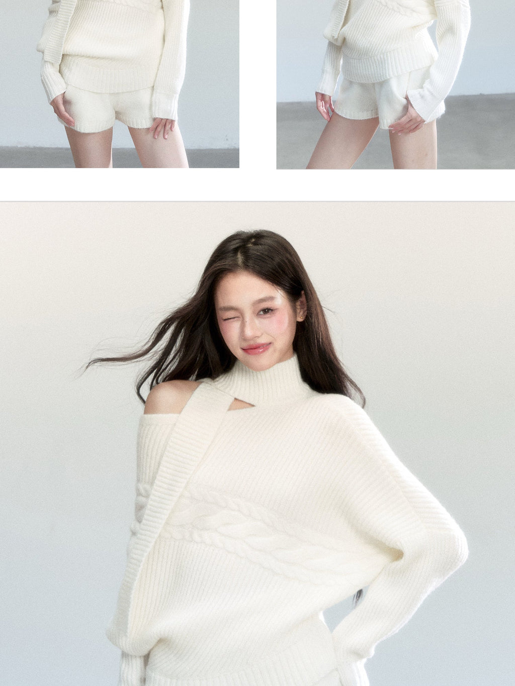 One-Shoulder Cutout Batwing Knit Top And Shorts