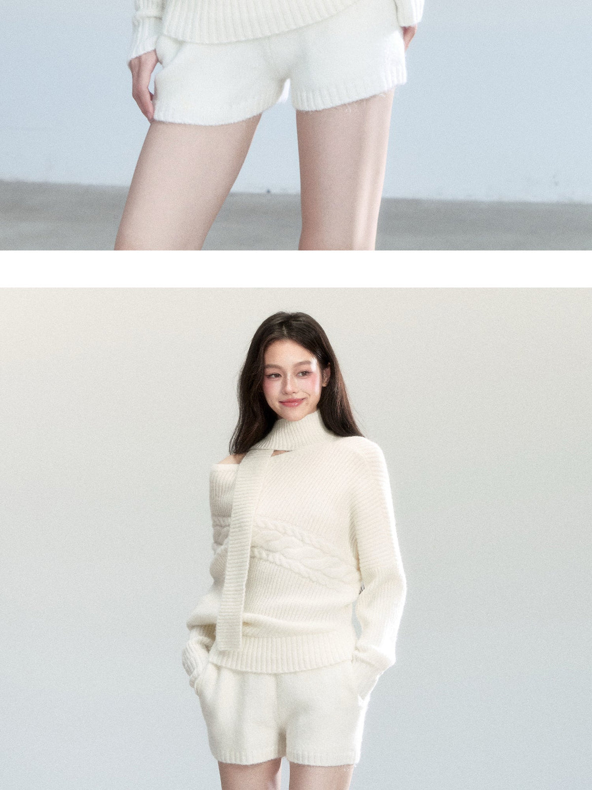 One-Shoulder Cutout Batwing Knit Top And Shorts