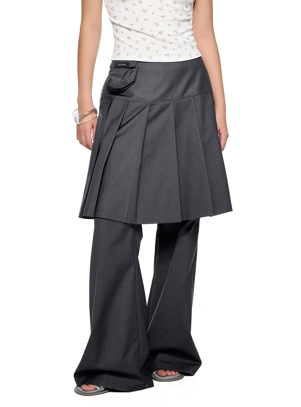 Layer Trick Pleats Skirt Flare Pants