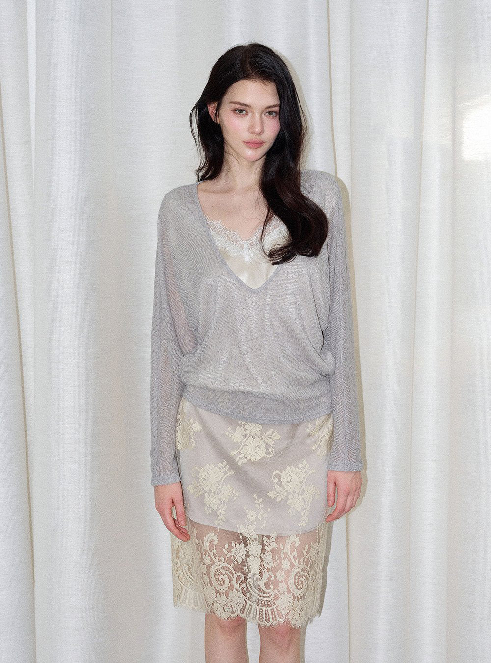 Sheer Layered Lace Knit Top