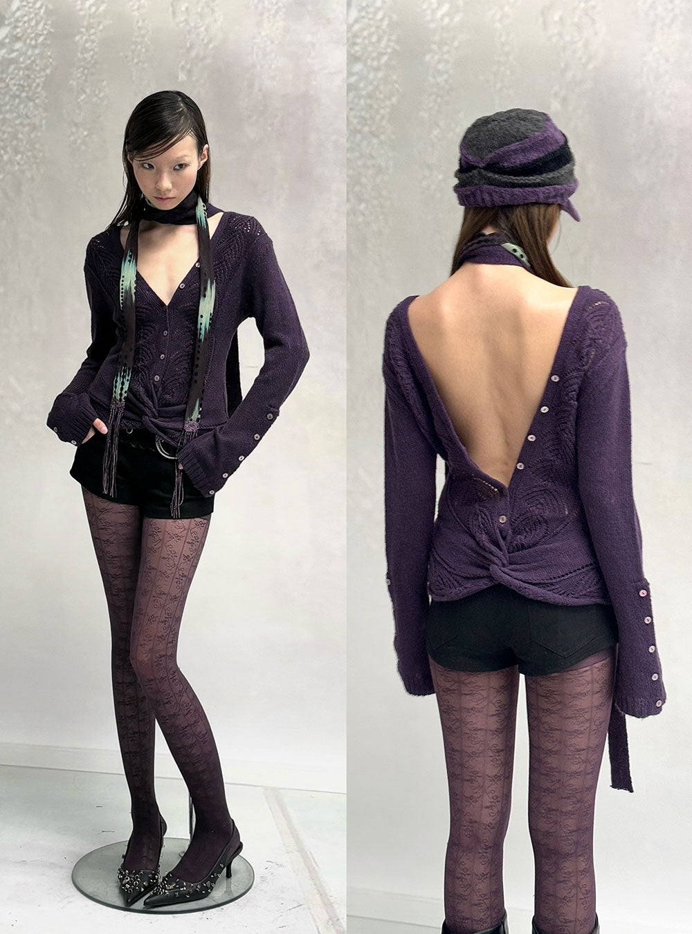 Grape Veil V-Neck Knit Top