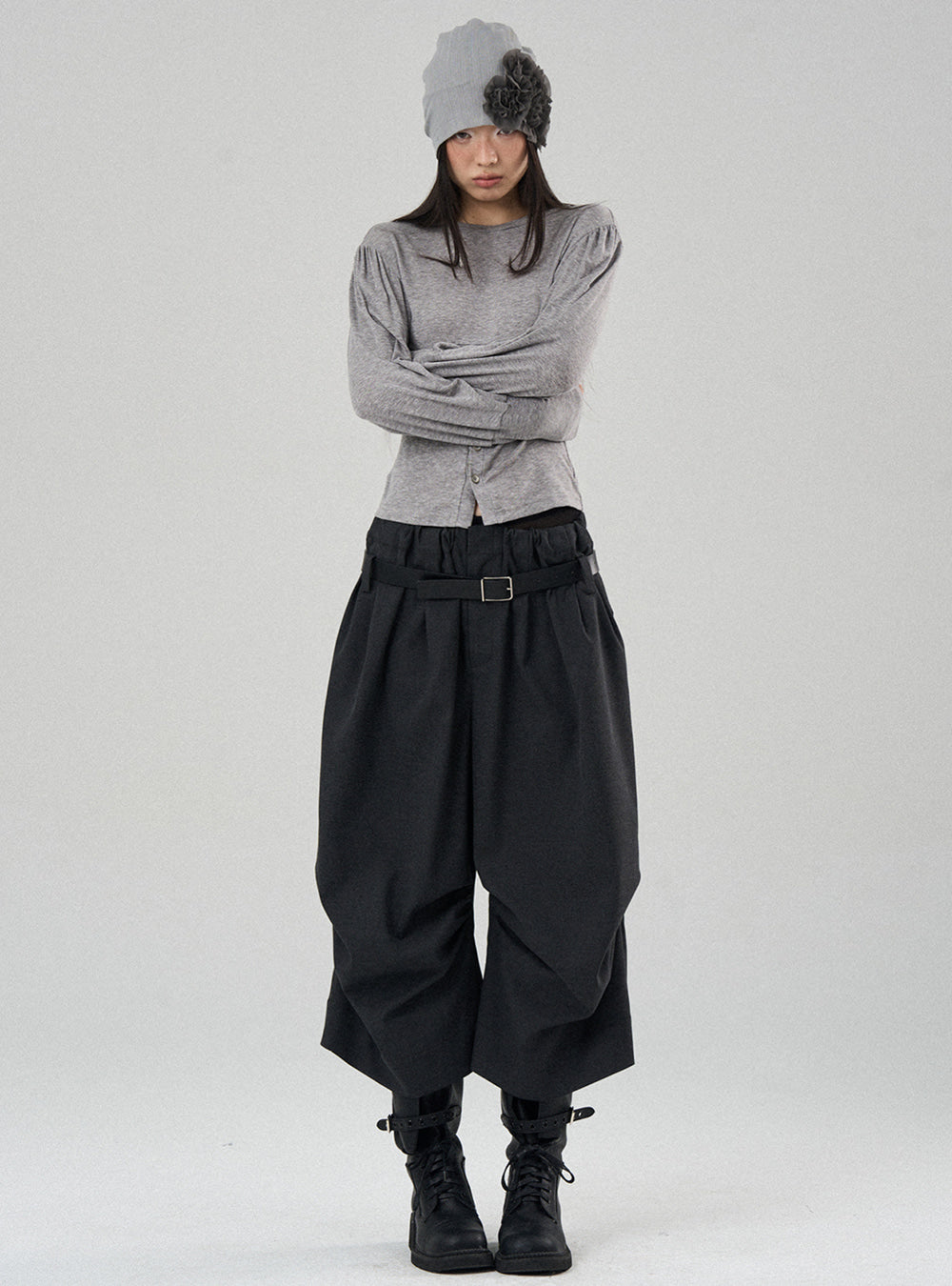 Pleated Balloon Cropped Casual Pants