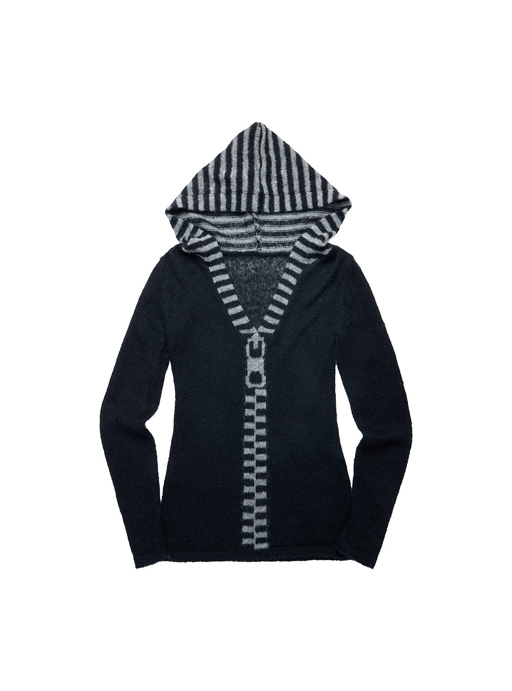 Black Contrast Zip Jacquard Knit Top