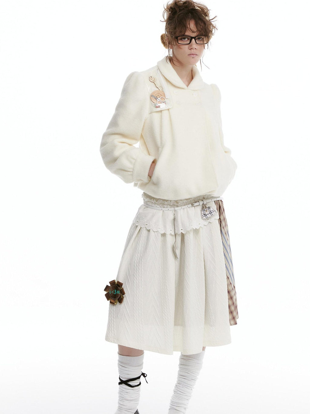 Cozy Faux Lambswool Double Breasted Puff Short Doll Collar Women Cropped Jackets