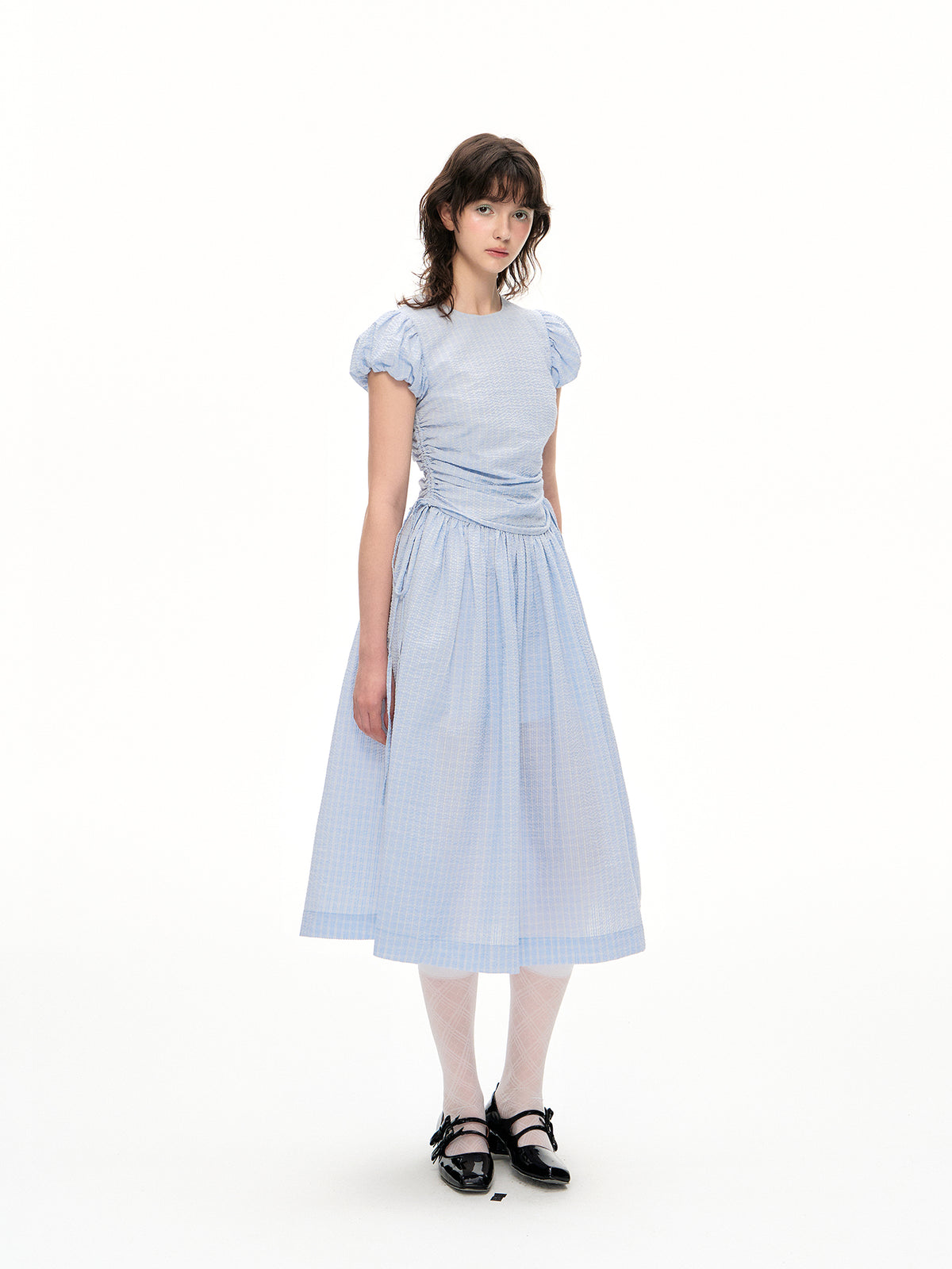 Romance Nanci Puff Sleeve Shirring Point Dress