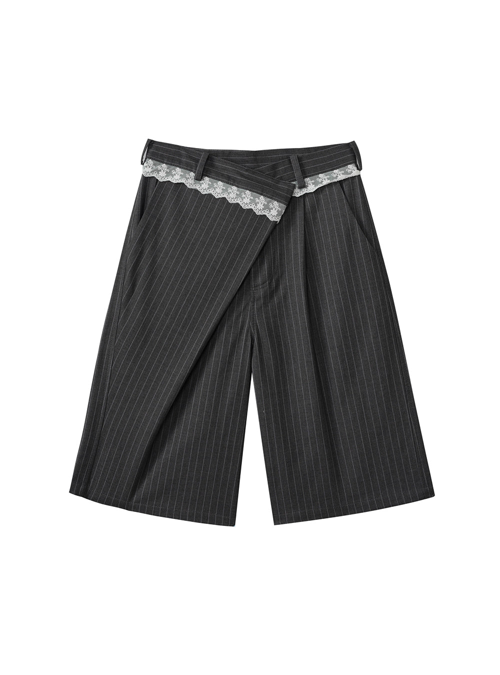 Lace Trim Pinstripe Tailored Shorts