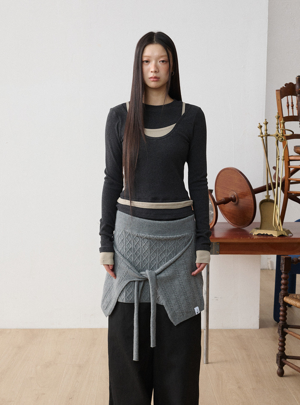 Mock Layered Contrast Trim Top (3color)