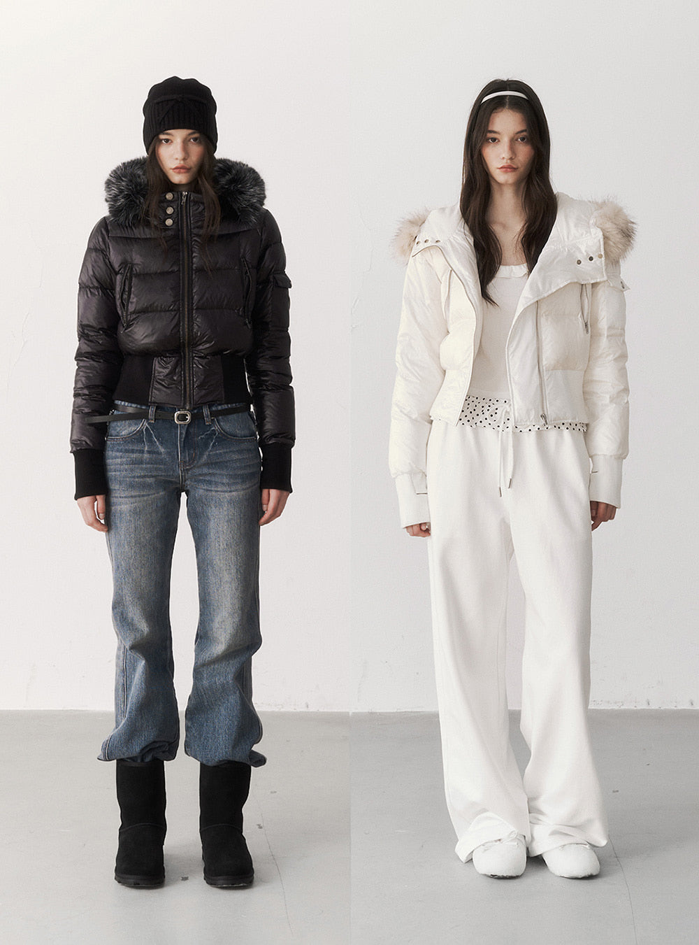 Feather Trim Down Crop Jacket (2color)