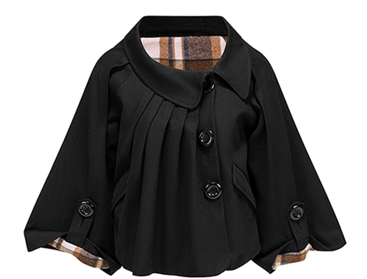 Pure Cotton Workwear Loose Peter Pan Collar Longsleeve Black Top & Skirt Sets