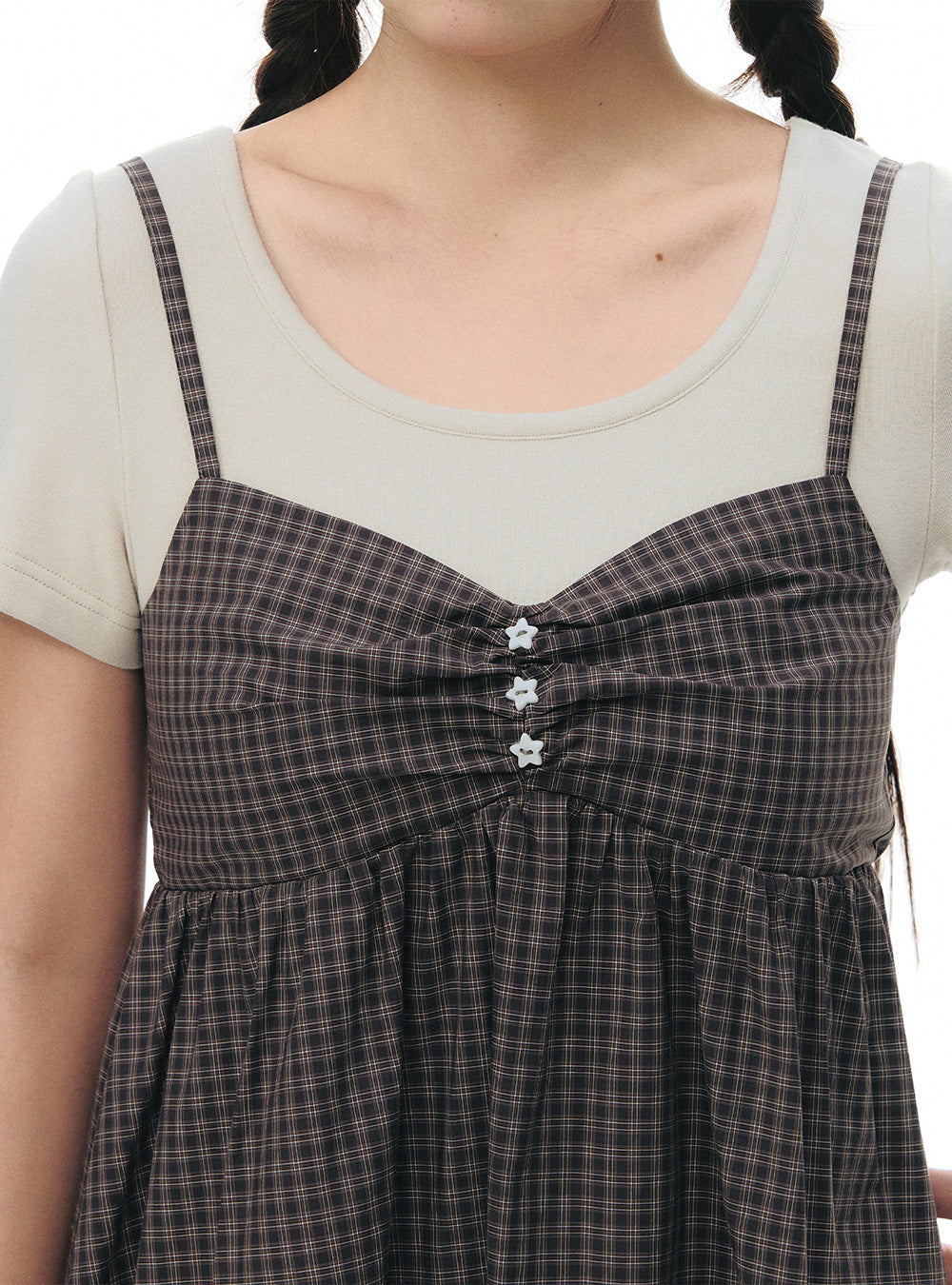 Star Button Check Layered Dress (2color)