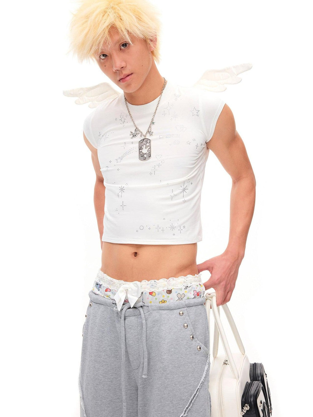 Starlight Rhinestone Angel Wing Women'S Cotton Blend Short Sleeve T-Shirts