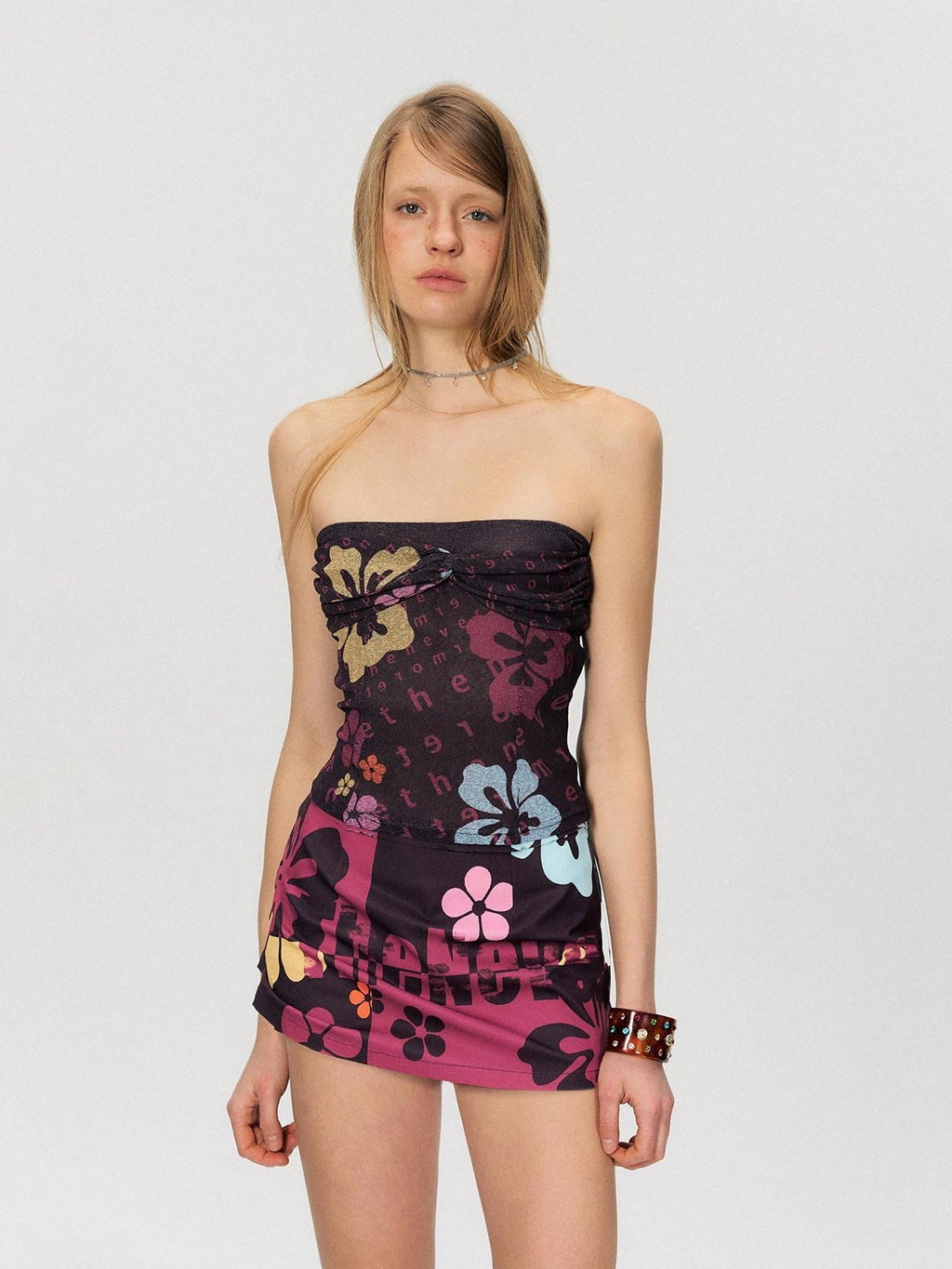 Low Waist Floral Print Straight Bodycon Women Purple White Polyester Mini Skirts
