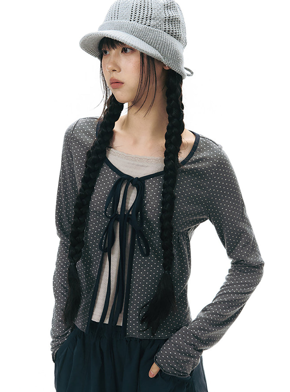 Dew Ribbon Sheer Cardigan Top (2color)