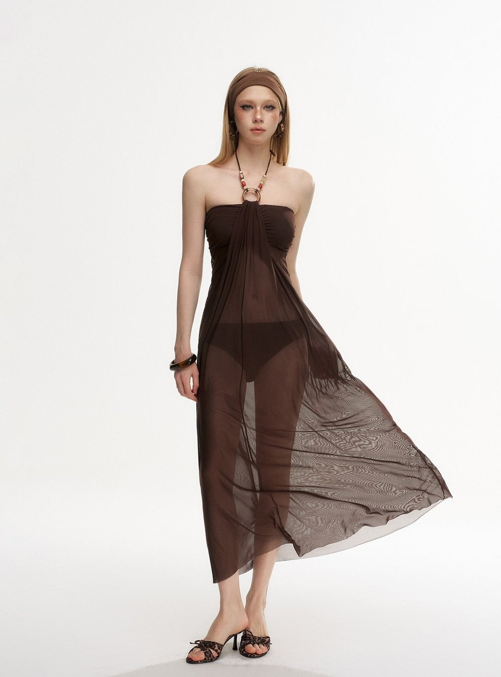 Ring Draped Dress Swim Set (2Piece)
