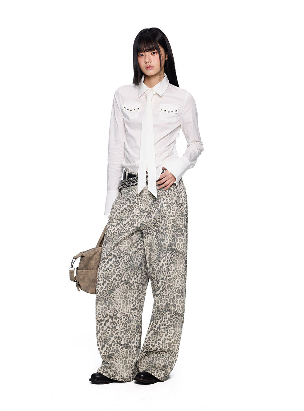 Stud Pocket Tie Shirt (2color)