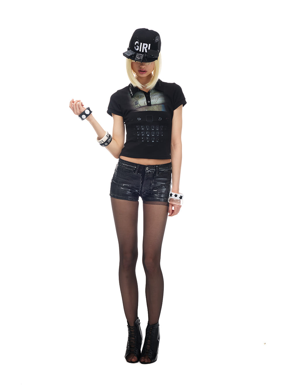 Black Pixel Code Polo Slim Top