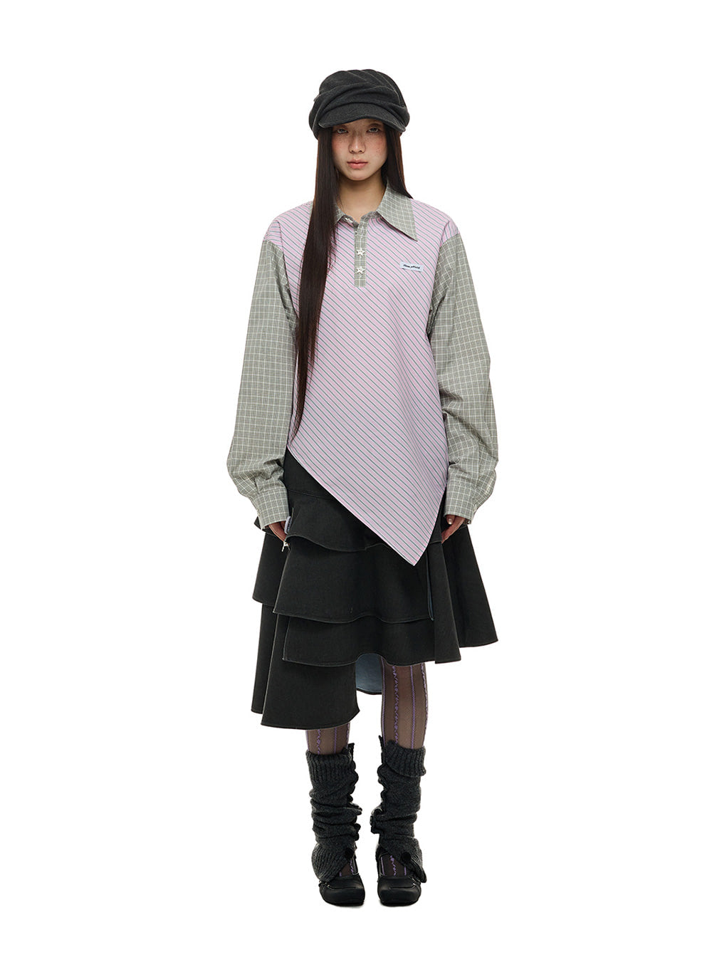 Dark Grey Irregular Layered Wash Skirt