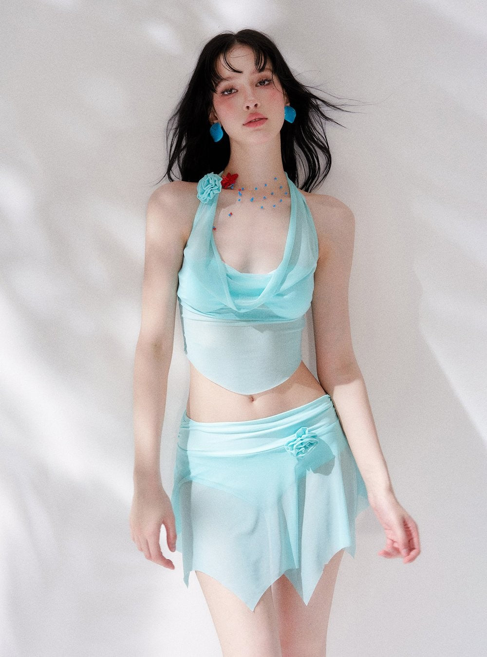 Aqua Drape Halter Top Swim Set (3Piece)