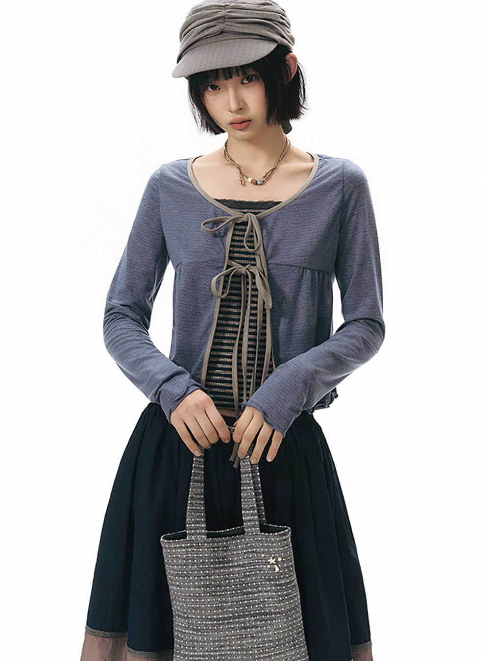 Dew Ribbon Sheer Cardigan Top (2color)