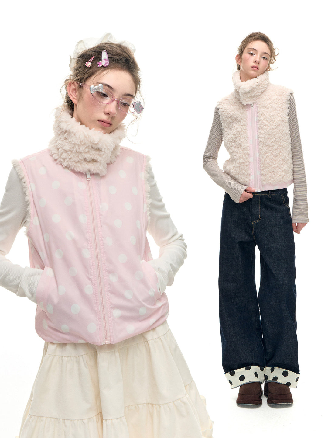 Romance Nanci Double-Sided Dot Sherpa Vest